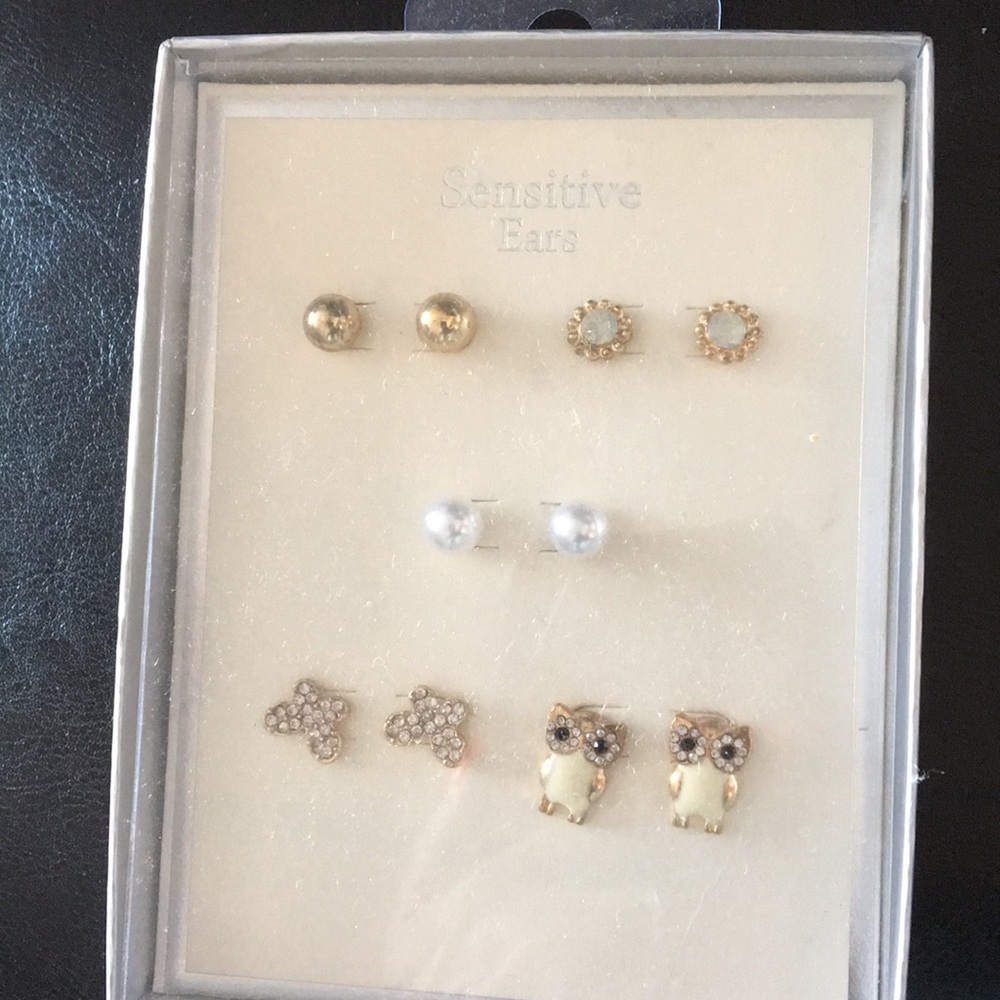 5 Pairs Sensitive Ears Earrings Owl, Bow, Pearls